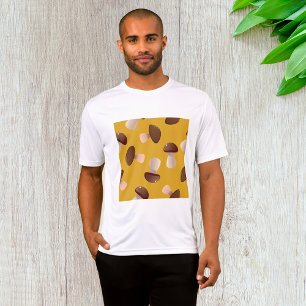 Bruin Paddenstoelpatroon op Mosterdgeel T-shirt