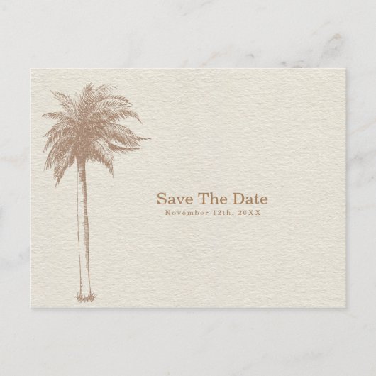  bruin palmboomstrand Save the Date Aankondigingskaart (Voorkant)