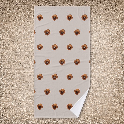 Bruin Pansy Bloem Naadloos Patroon op Badhanddoek