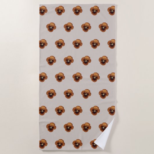 Bruin Pansy Bloem Naadloos Patroon op Strandhanddo Strandlaken (Voorkant)