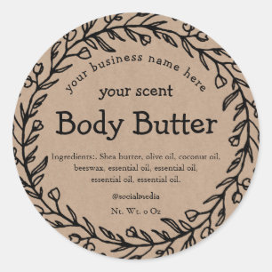 Bruin papier biologische rustieke krans body boter ronde sticker