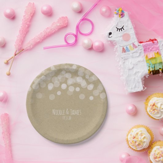 Bruin Papier Eenvoudige Rustieke Witte Lichten Bru Papieren Bordje (Feest)