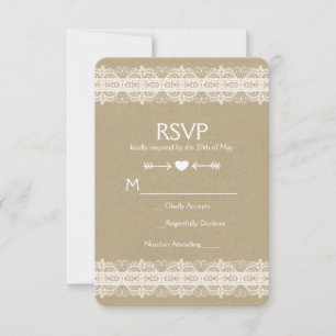 Bruin papier en ras Natuurlijke Rustic Wedding RSV RSVP Kaartje