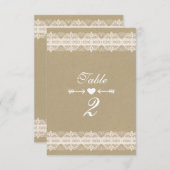 Bruin papier en wit lace Natural Rustic Wedding Kaart (Voorkant / Achterkant)