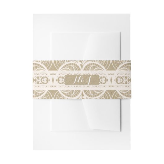 Bruin papier en wit lace Natural Rustic Wedding Uitnodigingen Wikkel (Voorkant Voorbeeld)