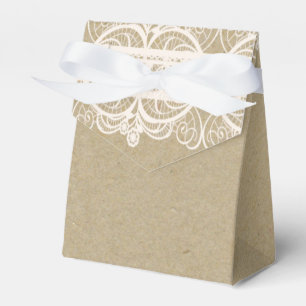 Bruin papier & Witte Kant Naturale Rustieke Bruilo Bedankdoosjes