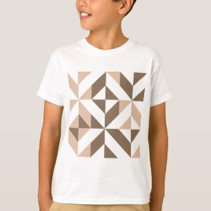 Bruin patchwerk Geometrische decocube-patroon T-shirt