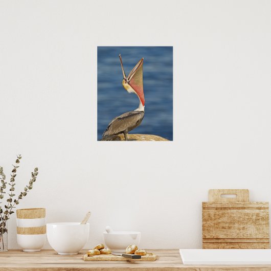 Bruin Pelican met open mond Poster (Keuken)