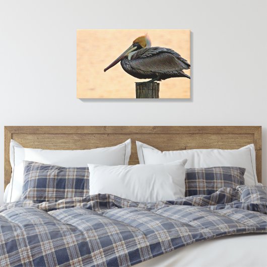 Bruin Pelican Resting on Piling Canvas Afdruk (Insitu (Slaapkamer))