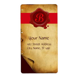 BRUIN PERKAMENT, RODE WAX ZEGEL MONOGRAM ETIKET