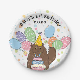 Bruin Perzisch Kat Verjaardagsfeestje Papier Borde Papieren Bordje