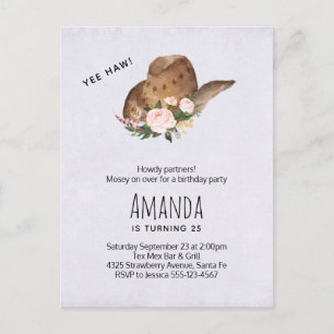 Bruin Pet van Cowgirl met roze bloemen Birthday Uitnodiging Briefkaart