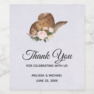 Bruin Pet van Cowgirl met roze bloemen bruiloft Wijn Etiket