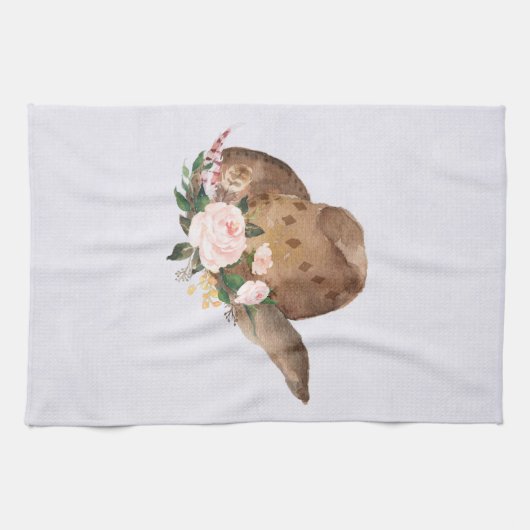 Bruin Pet van Cowgirl met roze bloemen Theedoek (Horizontaal)