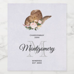 Bruin Pet van Cowgirl met roze bloemen wijn maken Etiket