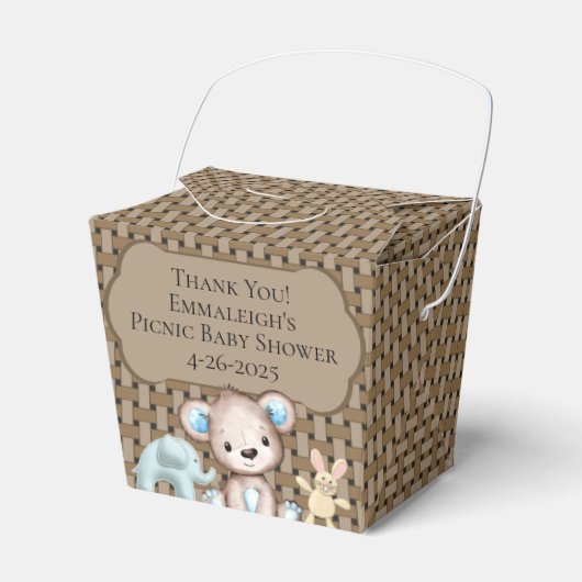 Bruin picknick vrienden Baby shower mand dank u Bedankdoosjes (Voorkant Zijde)