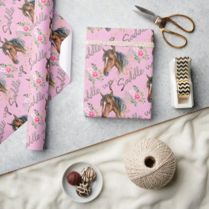 Bruin Pink Birthday Girl Cadeaupapier