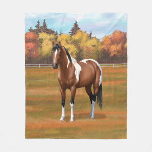 Bruin Pinto Bay Paint Horse in herfst Pasture Fleece Deken