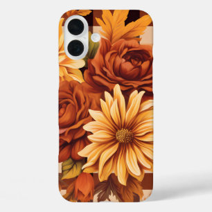 BRUIN PLAID PATROON MET HERFST ASTER FLOWERS iPhone 16 PLUS HOESJE