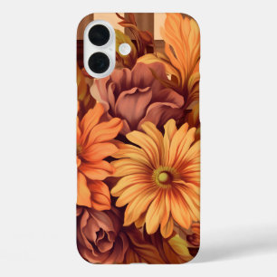 BRUIN PLAID PATROON MET HERFST ASTER FLOWERS iPhone 16 PLUS HOESJE