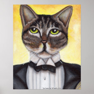 Bruin Poster met kat met kattenvoer Tuxedo Feline