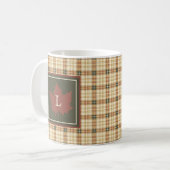 Bruin Pset Pattern Herfst Maple Leaf Monogram Koffiemok (Voorkant links)