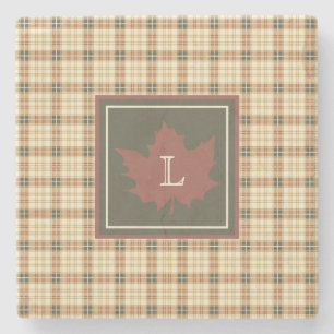 Bruin Pset Pattern Herfst Maple Leaf Monogram Stenen Onderzetter