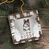 Bruin Pset Rustic Pine Trees Dog Bone Pet Foto Keramisch Ornament