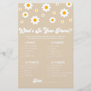 Bruin Retro Daisy Wat is in Purse Baby shower spel Briefpapier