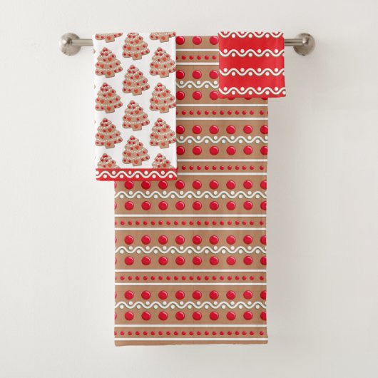 Bruin Rode Kerst Gingerbread Patroon Bad Handdoek (Insitu)