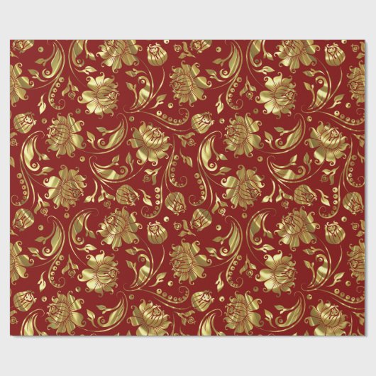 Bruin-rood en glanzend goudDamaspatroon Cadeaupapier (Vlak)