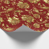 Bruin-rood en glanzend goudDamaspatroon Cadeaupapier (Hoek)