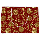 Bruin-rood en glanzend goudDamaspatroon Groot Cadeauzakje (Voorkant)