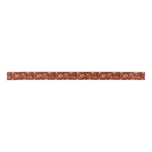 Bruin-rood en glanzend goudDamaspatroon Lint (Voorkant)