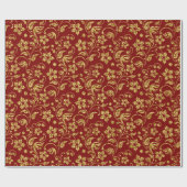 Bruin-rood & glanzend gouden damast bloemmotief cadeaupapier (Vlak)