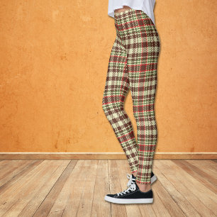 Bruin Rood Groen Check Pset Patroon Leggings