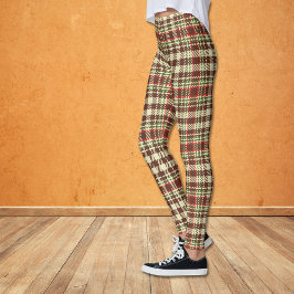 Bruin Rood Groen Check Pset Patroon Leggings