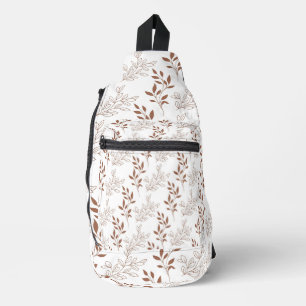 Bruin rood retro bladpatroon sling bag