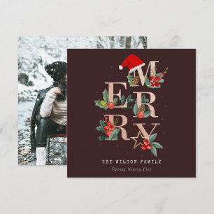 Bruin Roos Gold Red Merry-kerstfeest Foto Feestdagenkaart