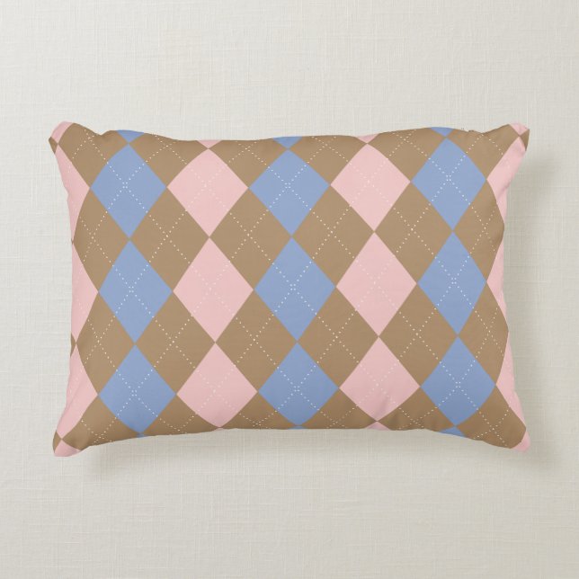 Bruin Roze Blauwe Argyle Accent Kussen (Voorkant)