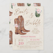 Bruin Roze Bloemlaarzen en Bubbly Vrijgezellenfees Kaart (Voorkant / Achterkant)