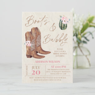Bruin Roze Bloemlaarzen en Bubbly Vrijgezellenfees Kaart