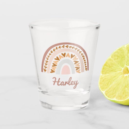 Bruin roze boho regenboog Aangepaste naam Monogram Shot Glas (Voorkant)