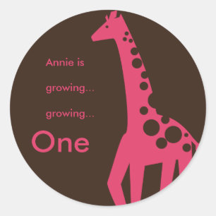 Bruin & Roze Giraffe Verjaardag Ronde Sticker