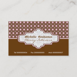 Bruin roze polka dot interieur visitekaartjes