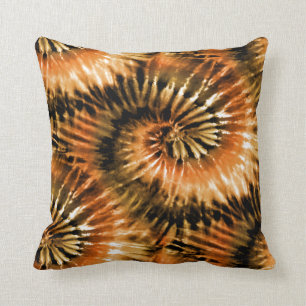 Bruin & Rust Tie Dye Starburst Spiral Retro Kussen