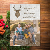 Bruin Rustic Waterverf Deer Holiday Foto Flat Feestdagenkaart