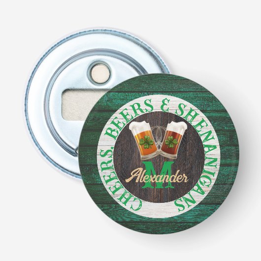 Bruin Rustic Wood Cheers Beers Shenanigans Button Flesopener (Voorkant)