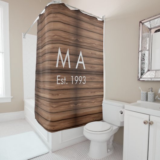 Bruin rustiek boho naam toevoegen letter jaar datu douchegordijn (In situ)