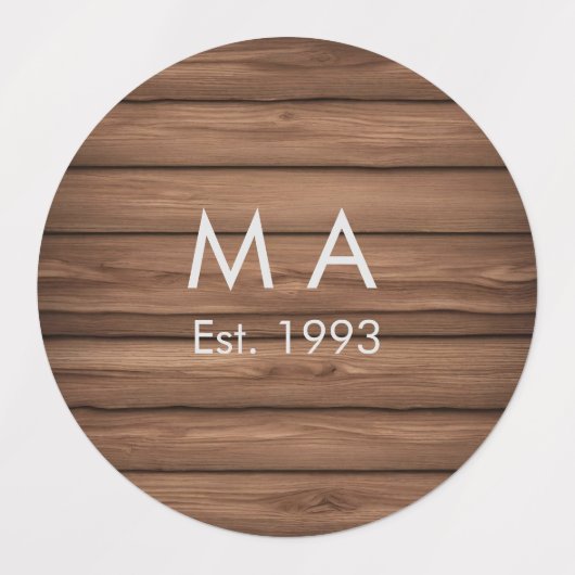 Bruin rustiek boho naam toevoegen letter jaar datu labels (Design 2)